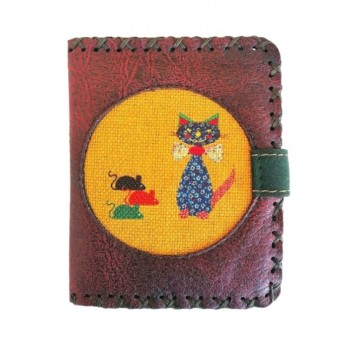 KEDİLİ KÖPEKLİ KADIN CÜZDAN BORDO