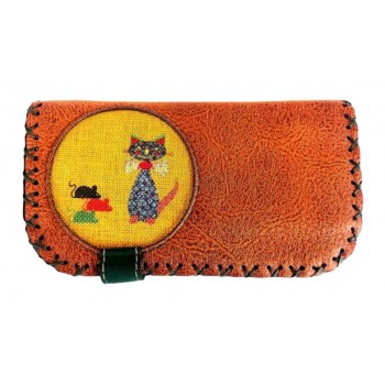 KEDİ BASKILI BÜYÜK KADIN CÜZDAN TARÇIN