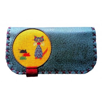 KEDİ BASKILI BÜYÜK KADIN CÜZDAN PETROL MAVİSİ